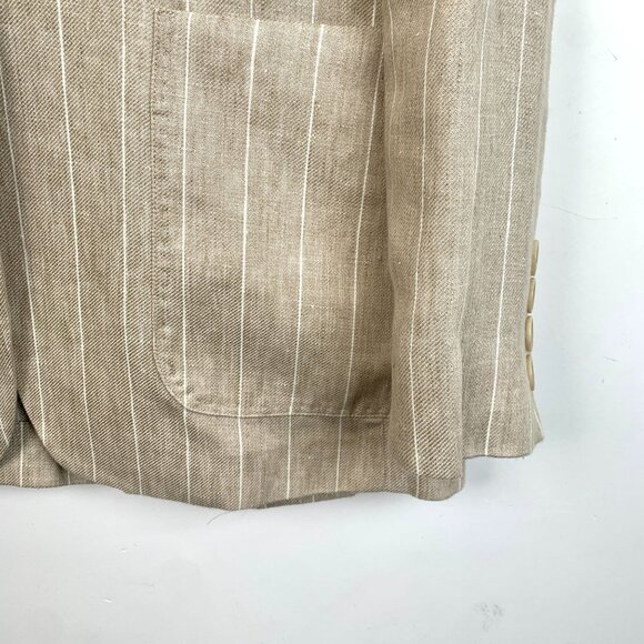 Maxmara Beige Vertical Stripe Linen Blend Single-Button Lapel Suit Jacket Womens - Picture 4 of 7